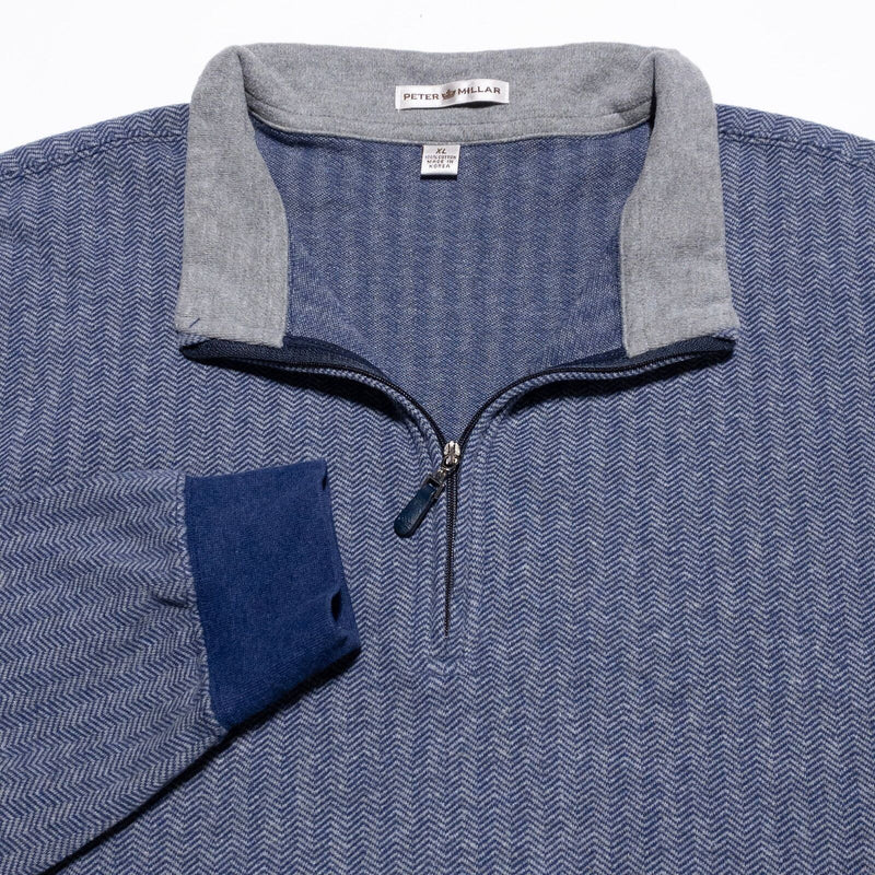 Peter Millar Sweater Men's XL Pullover 1/4 Zip Chevron Blue Golf Casual