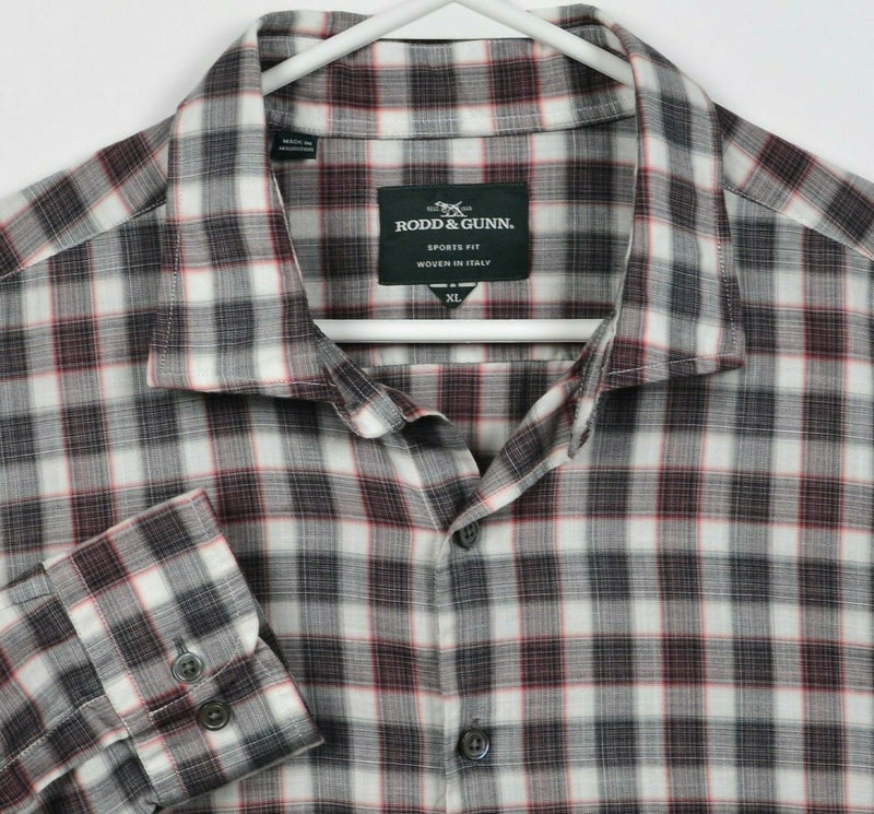 Rodd & Gunn Men's XL Sports Fit Gray Red Check Long Sleeve Button-Front Shirt