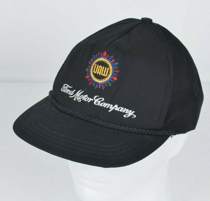 Vtg Ford Motor Company Men's UAW Union Black Rope Snapback Hat