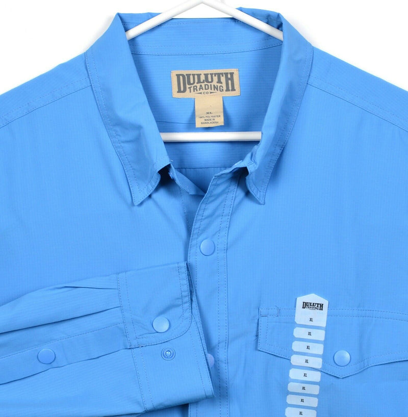 Duluth Trading Co Men's XL Snap-Front Solid Blue Wicking Travel Hiking Shirt