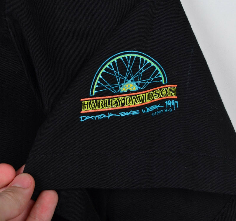 Vintage 1997 Harley-Davidson Men's XL Daytona Bike Week Neon Button-Front Shirt