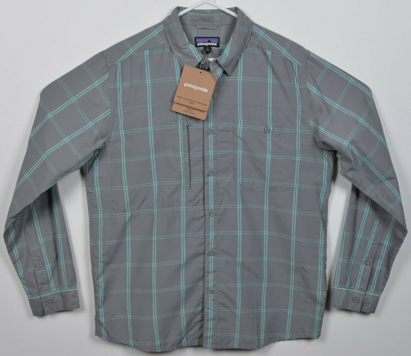 Patagonia Men's Medium Regular Fit Gray Plaid Nylon Long-Sleeved Gallegos Shirt