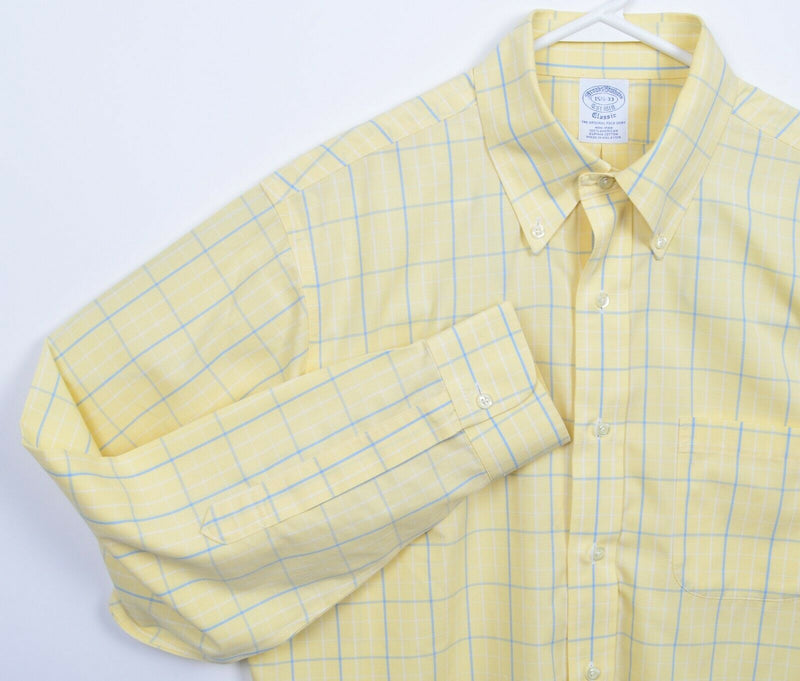 Brooks Brothers Men's 15.5/33 Non-Iron Yellow Plaid Classic Button-Down Shirt