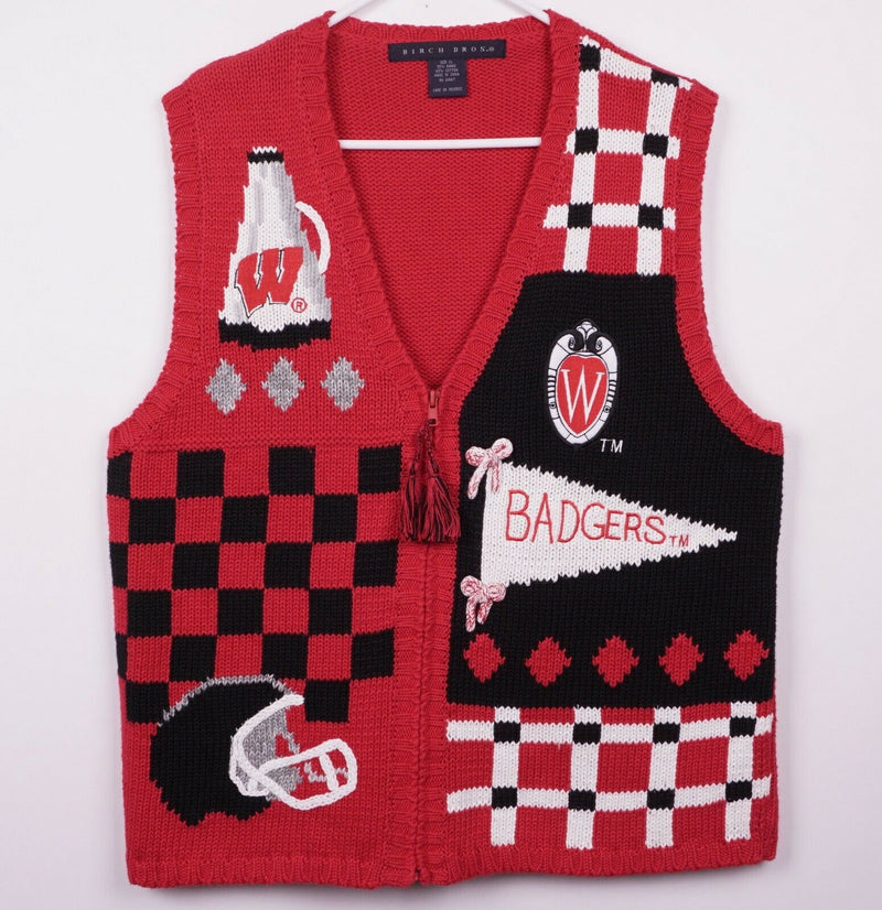 Vtg Wisconsin Badgers Women's Sz XL Football NCAA Birch Bros. Zip Sweater Vest