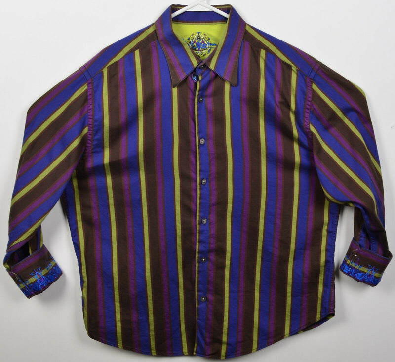 Robert Graham Men's 2XL Flip Cuff Purple Blue Green Multi-Color Striped Shirt