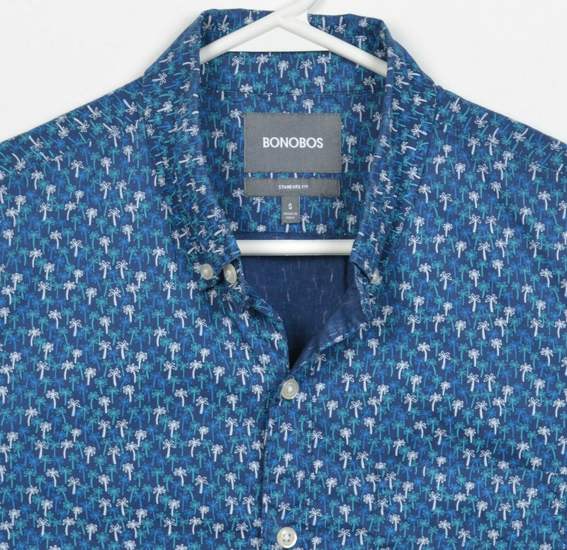 Bonobos Men's Small Standard Fit Floral Palm Tree Print Blue Button-Down Shirt