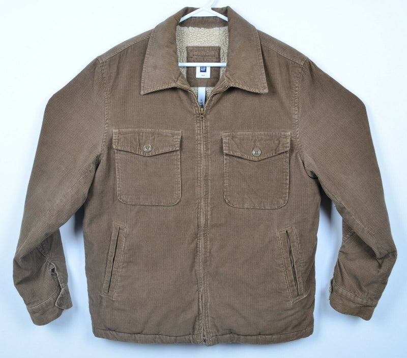GAP Men's Medium Brown Corduroy Sherpa Lined Full Zip Collared Jacket