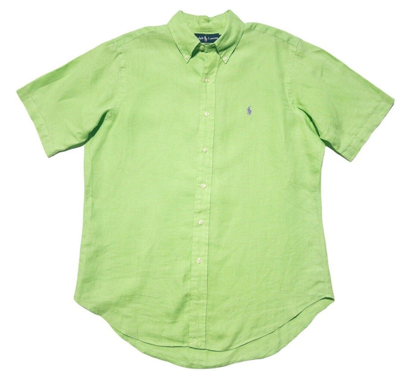 Polo Ralph Lauren Linen Shirt Medium Men's Lime Green Button-Down Short Sleeve