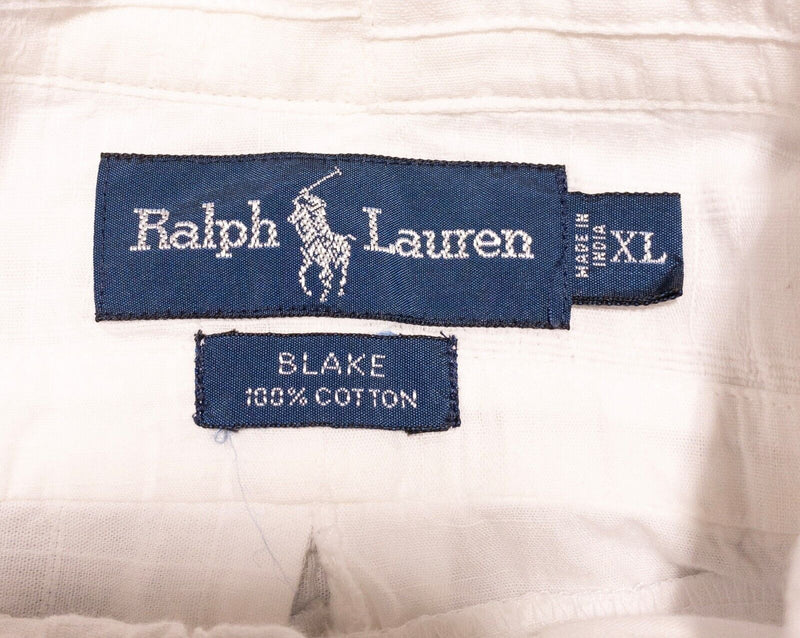 Polo Ralph Lauren Blake Shirt XL Men's White Textured Check 90s S/S Button-Down