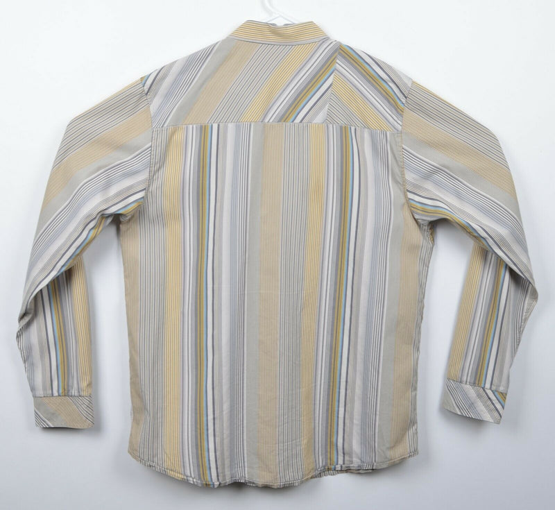 Prana Men's Sz Large Yellow Striped Organic Cotton Polyester Blend Hiking Shirt