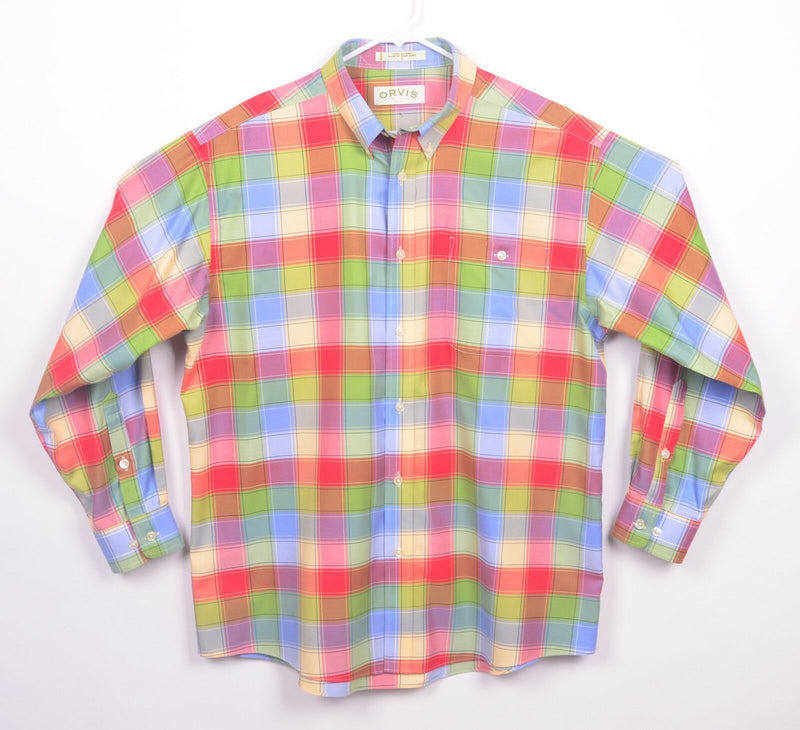 Orvis Men's Sz Large Colorful Plaid Long Sleeve Wrinkle Resistant Shirt