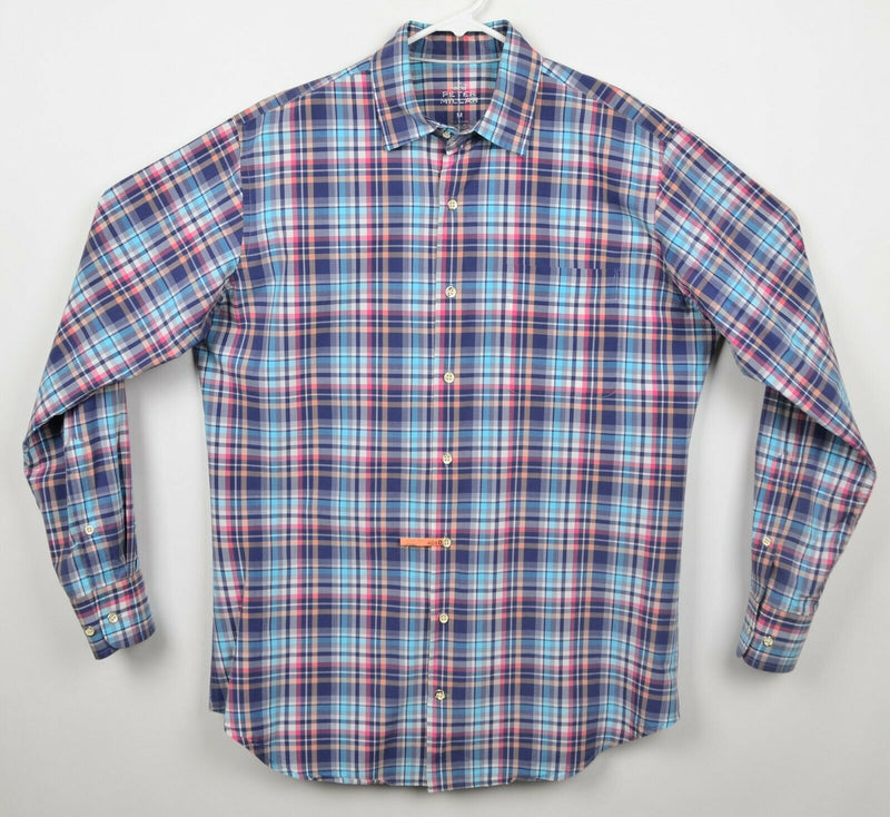 Peter Millar Men's Sz Medium Seaside Collection Cotton Silk Blend Plaid Shirt