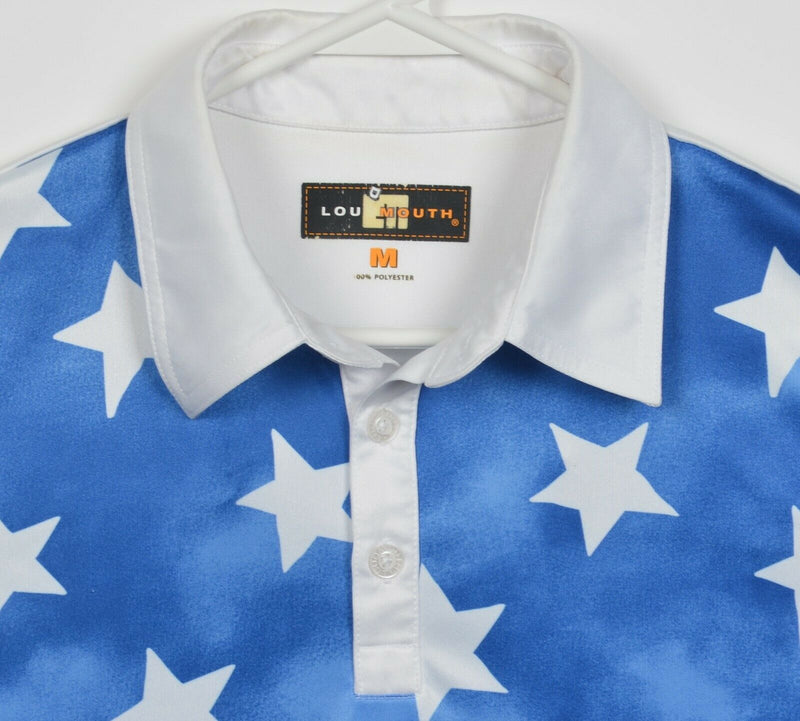 LoudMouth Golf Men's Medium Patriotic Blue Stars Wicking Golf Polo Shirt