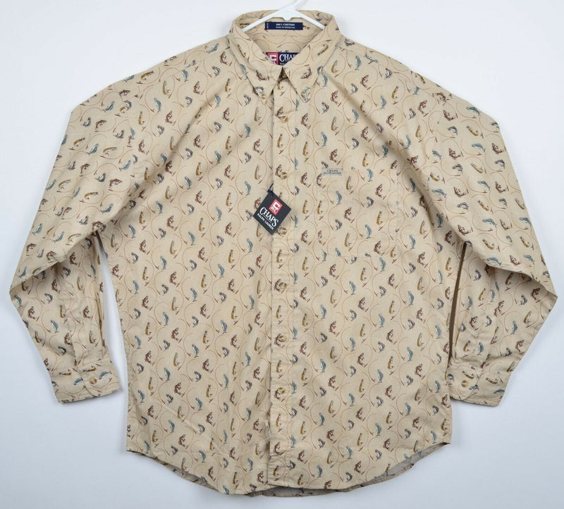 Vintage 90s Chaps Ralph Lauren Men's Sz Large Fish Pattern Button-Down Shirt NWT