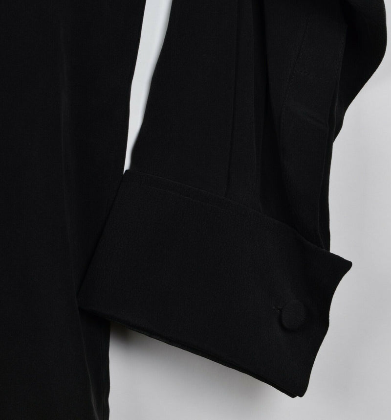 Genelli Men's Sz XL 100% Silk Black Embroidered Panel Bowling Camp Shirt