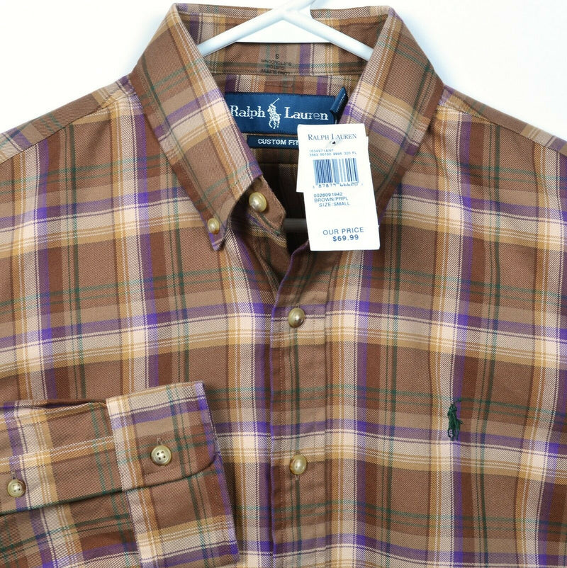 Polo Ralph Lauren Men's Small Custom Fit Brown Purple Plaid Button-Down Shirt
