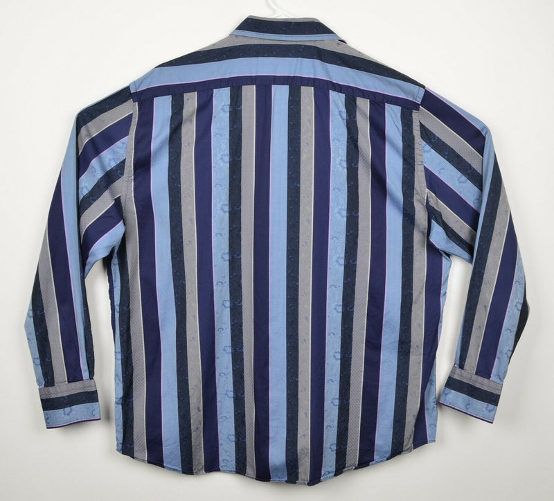 Elements By Arnold Zimberg Men's Sz XL Paisley Striped Blue Gray Flip Cuff Shirt