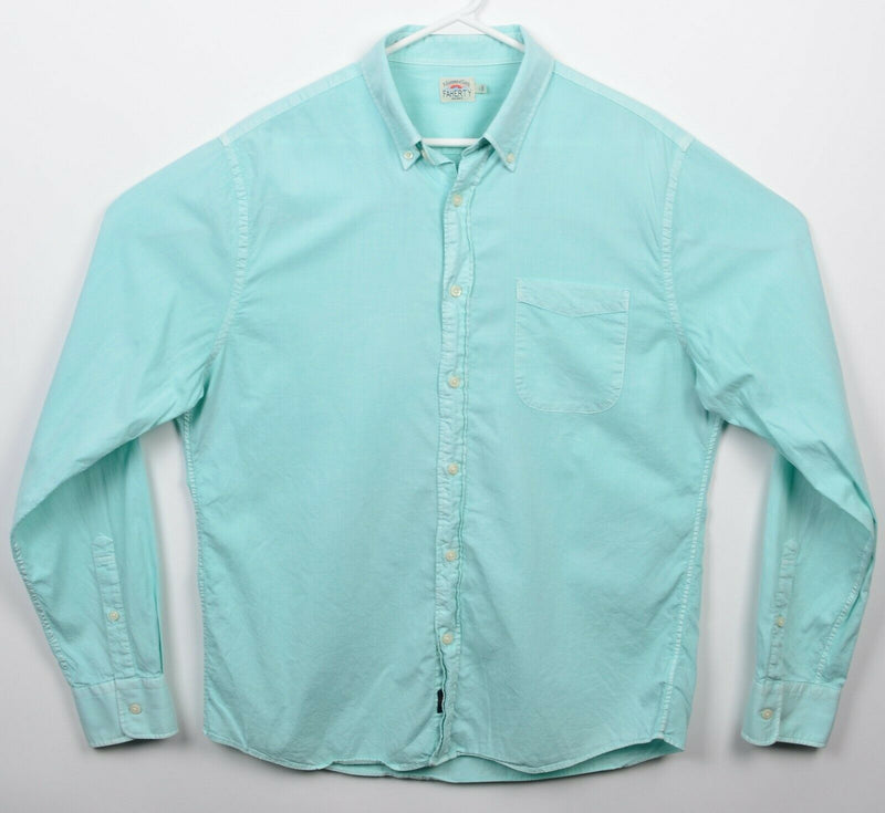 Faherty Men Large Cotton Tencel Spandex Blend Mint Green/Aqua Button-Down Shirt