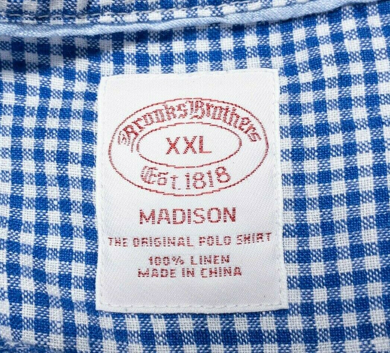 Brooks Brothers Linen Shirt Blue White Check Button-Down Madison Men's 2XL