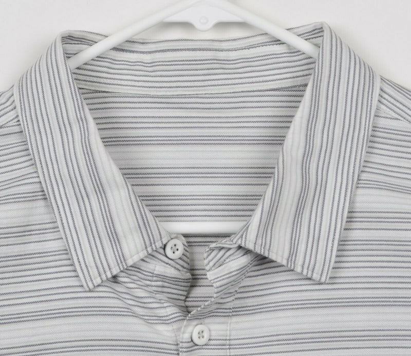 Lululemon Men's Sz 2XL? White Gray Striped Button-Front Athleisure Shirt