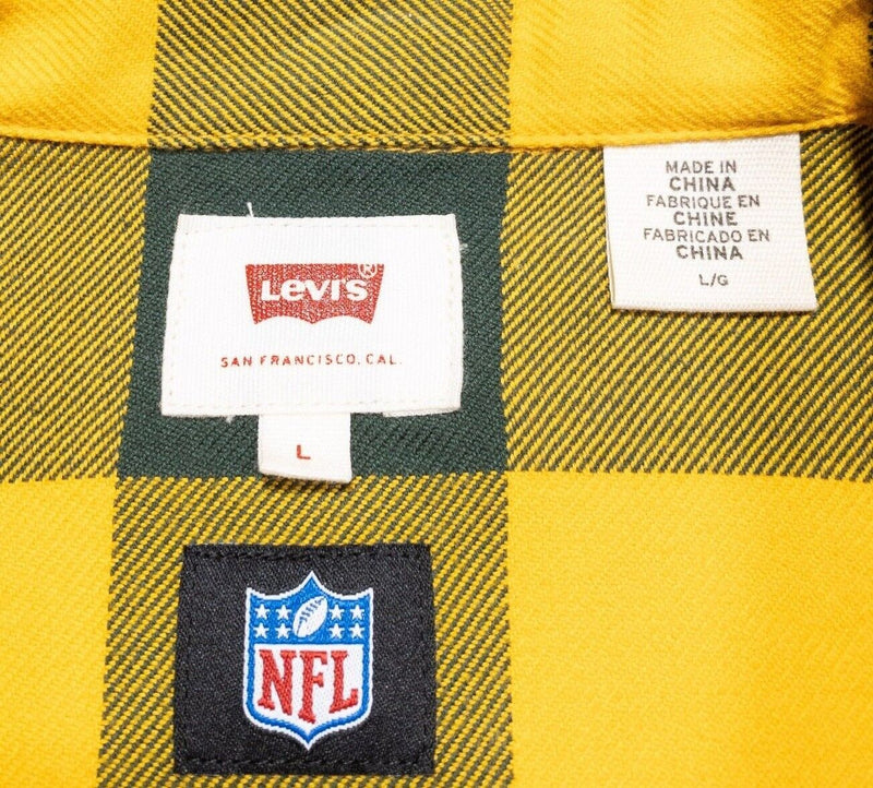 Levi's NFL Flannel Shirt Men's Large Green Bay Packers Green Gold Check Snap