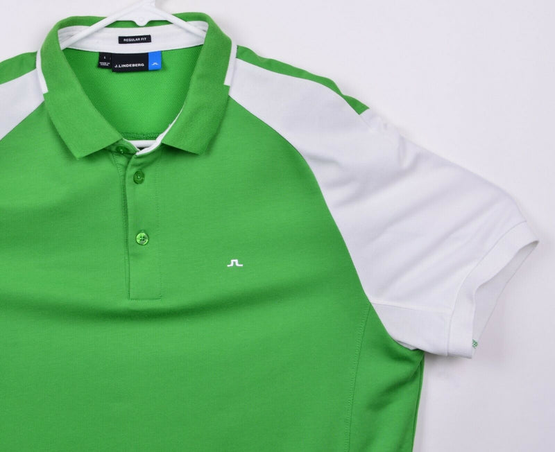 J. Lindeberg Men's Large Regular Fit Tech Mesh Green White Golf Polo Shirt