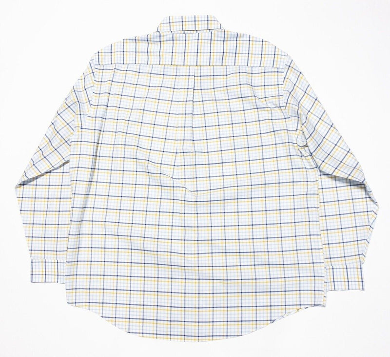 Brooks Brothers XL Shirt Men's Yellow Blue Check Button-Down Non-Iron Logo