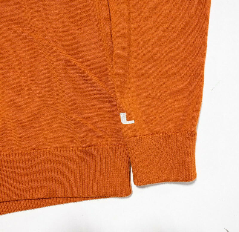 J.Lindeberg Men's Medium Kian Tour Merino Wool Solid Orange Logo 1/4 Zip Sweater