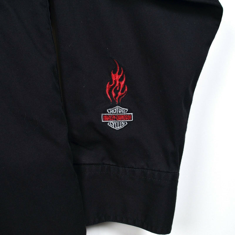 Harley-Davidson Men's XL Solid Black Flames Logo Garage Mechanic Biker Shirt