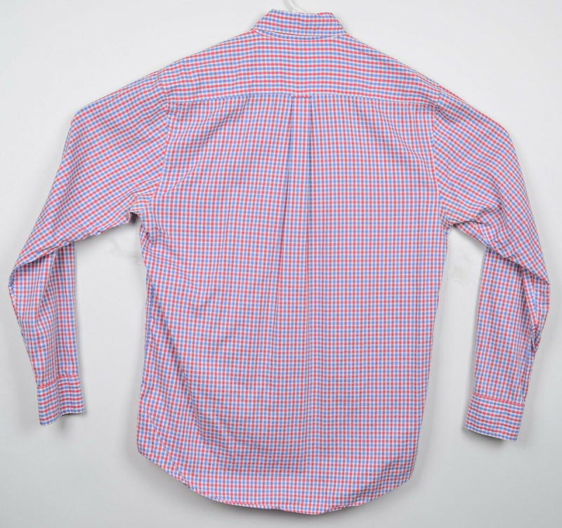 Johnnie-O Men's Medium Blue Red Plaid Check Preppy Long Sleeve Button-Down Shirt