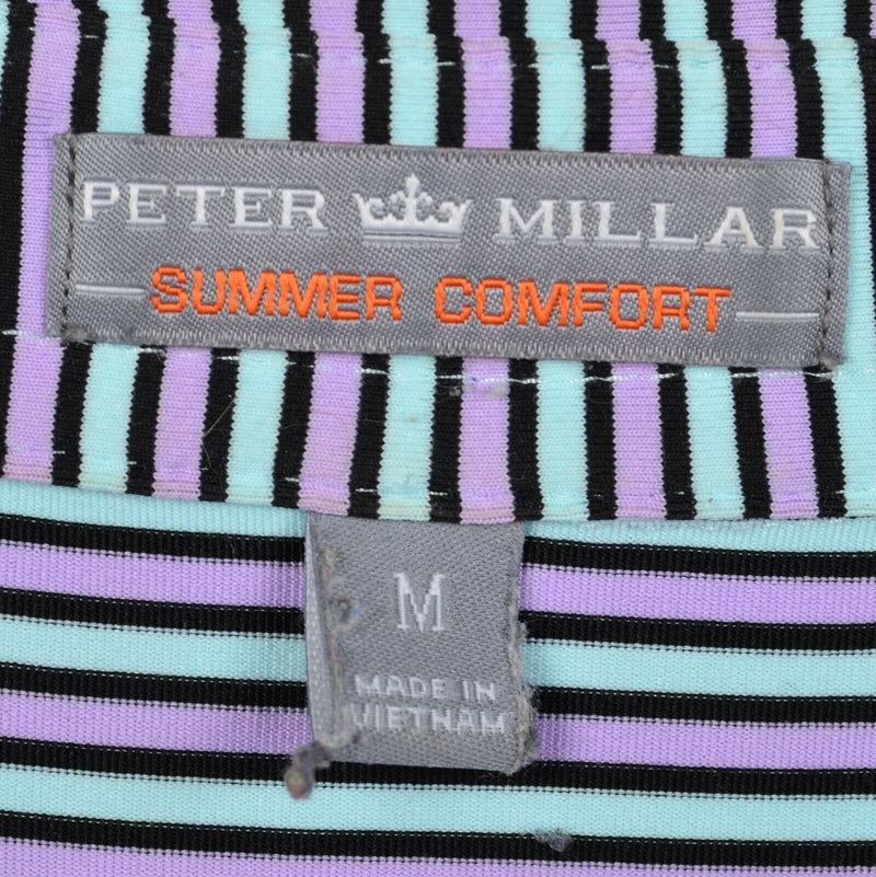 Peter Millar Summer Comfort Men's Medium Purple Aqua Striped Wicking Golf Polo