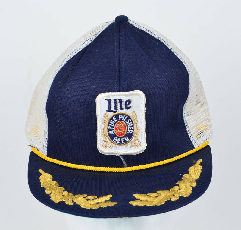 Vtg 80s Miller Lite Men's Medium/Large Beer Rope Trim Snapback Trucker Mesh Hat