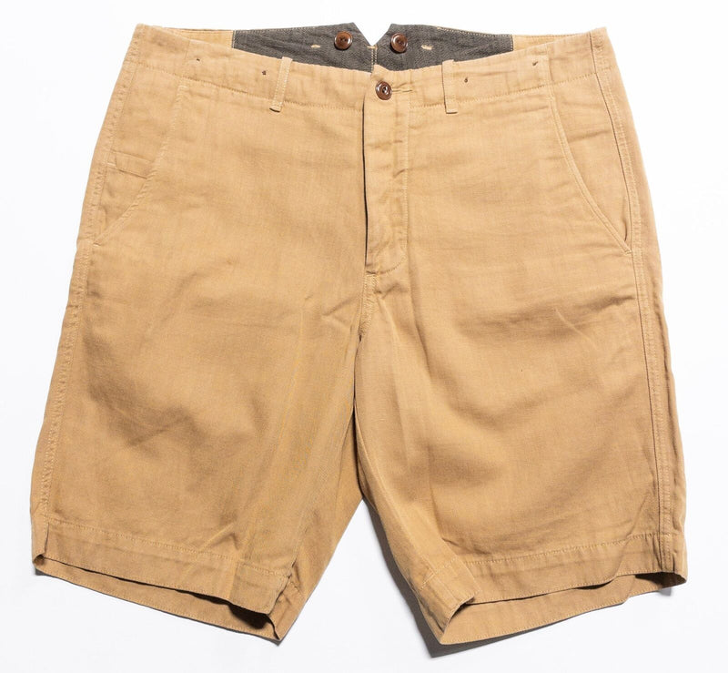 Wallace & Barnes Linen Blend Shorts Men's 32 Fishtail Khaki Tan Button-Fly