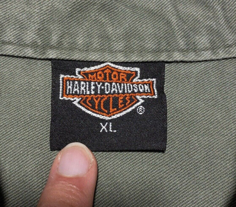 Harley-Davidson Button Up Shirt XL Mens Dayton Willie G Staff Olive Green 90s