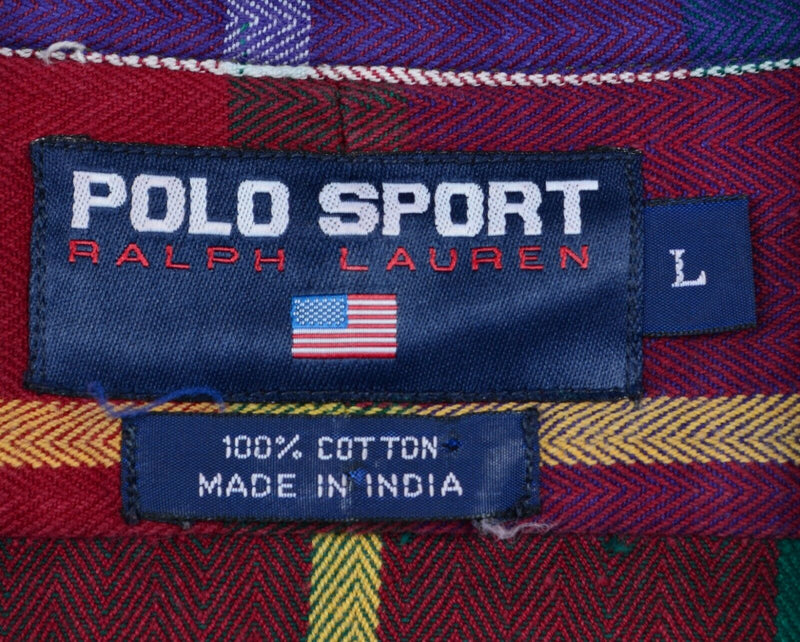 Vintage 90s Polo Sport Men's Large Ralph Lauren Multi-Color Plaid Flannel Shirt