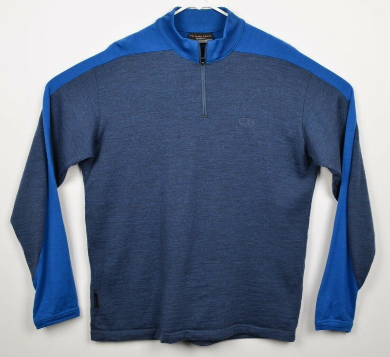 Icebreaker Sport 320 Men's XL Merino Wool 1/4 Zip Blue Striped Sweater