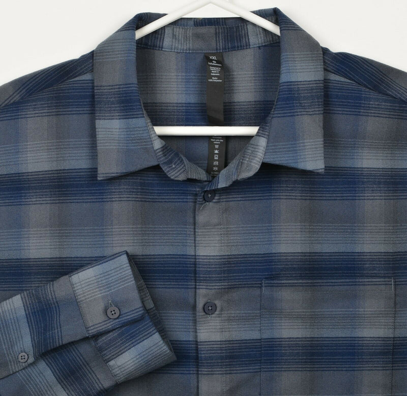 Lululemon Men's 2XL Masons Peak Blue Gray Plaid Stretch Flannel Shirt