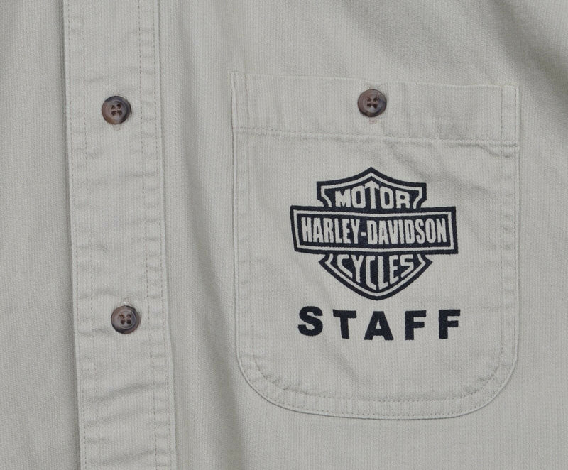 Harley-Davidson Men's XL Staff Motorcycle Beige Khaki Short Sleeve Button Shirt