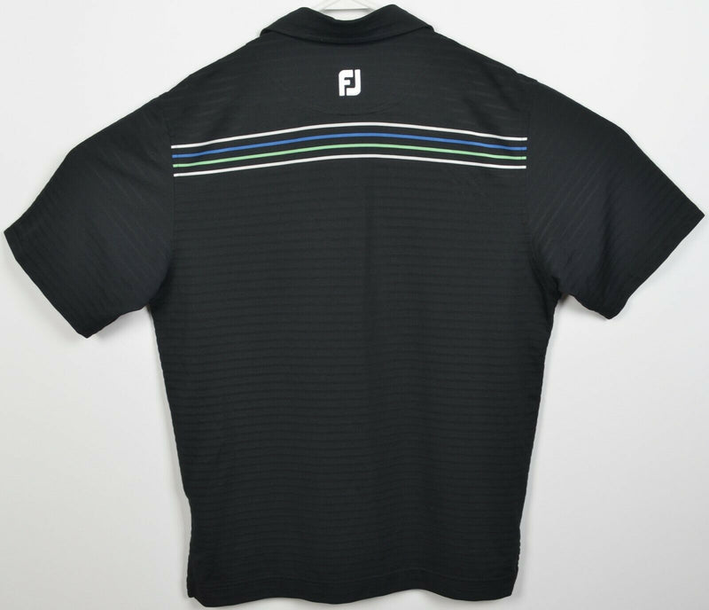 FootJoy Men's Medium Black Striped FJ Golf Wicking Performance Polo Shirt