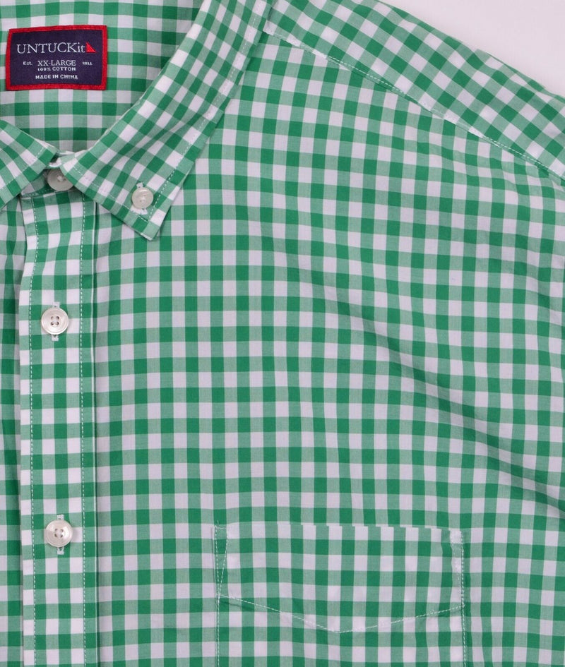 UNTUCKit Men's Sz 2XL Green White Gingham Check Plaid Button-Down Shirt