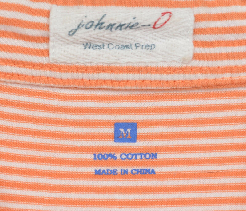 Johnnie-O Men's Medium Orange White Striped Surfer Logo Preppy Pocket Polo Shirt