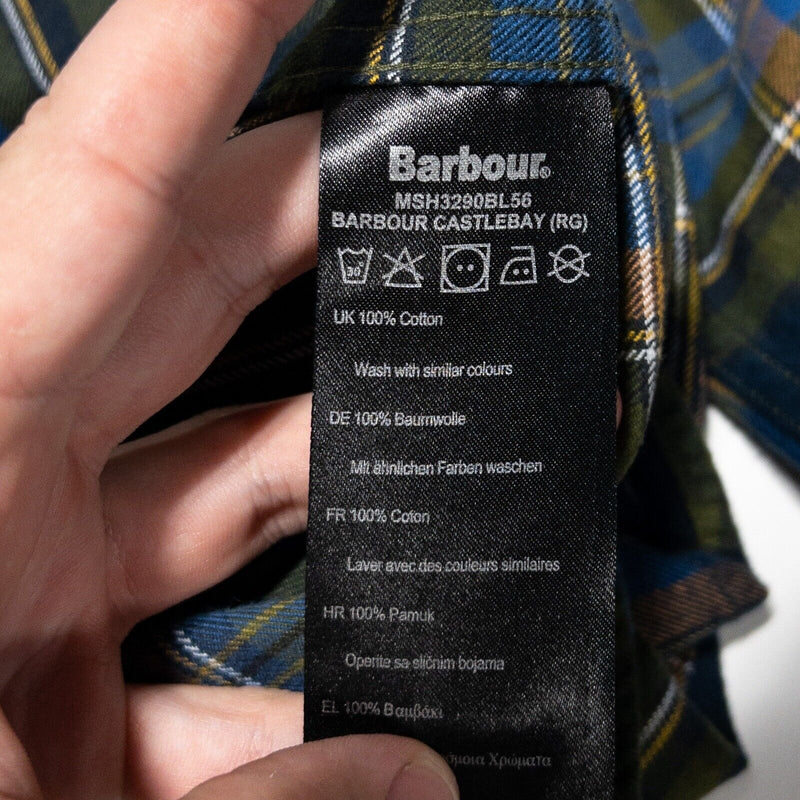 Barbour Flannel Shirt 2XL Regular Fit Men Castlebay Long Sleeve Blue Green Plaid
