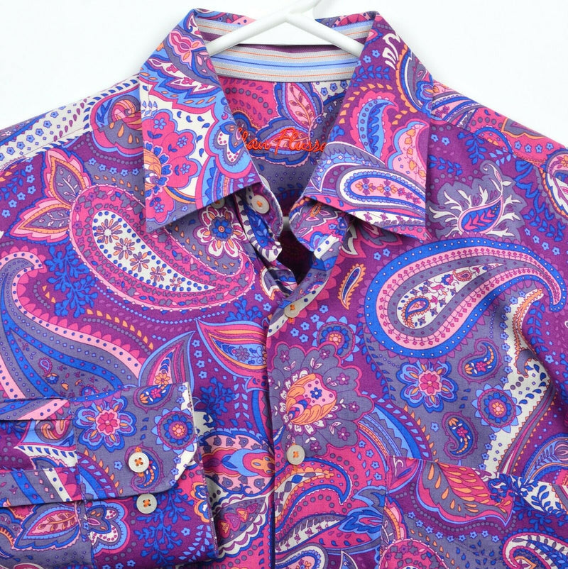 Alan Flusser Men's Small Paisley Purple Pink Blue Party Button-Front Shirt