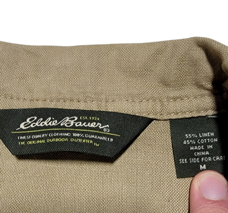 Eddie Bauer Women's Field Jacket Linen Khaki Tan Safari Cargo Women's Medium