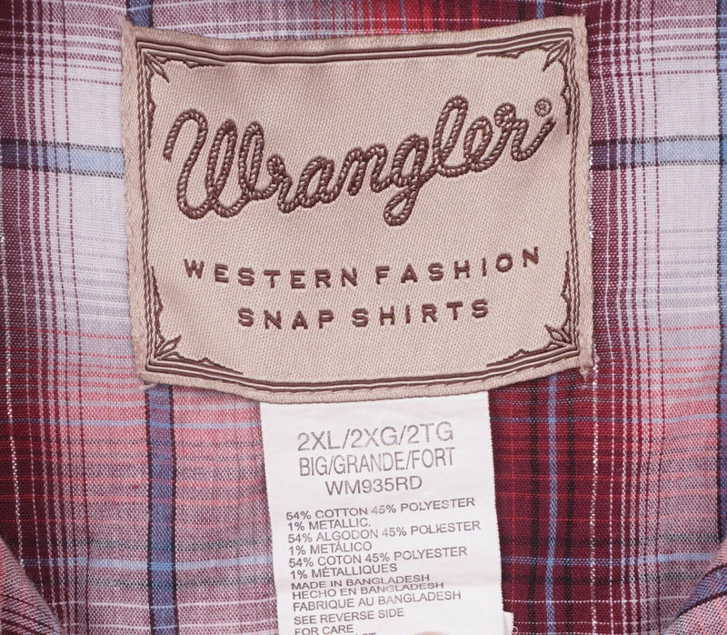Wrangler Men's 2XB (2XL Big) Pearl Snap Red Plaid Metallic Western Shirt