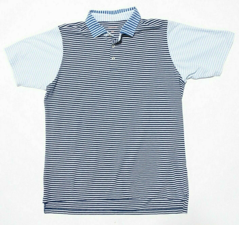 B. Draddy Medium Polo Shirt Golf Men's Colorblock Striped Blue Navy Short Sleeve