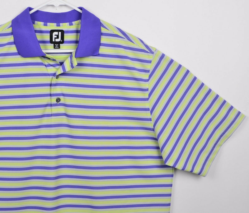 FootJoy Men's Sz XL Purple Green Striped Short Sleeve Golf Polo Shirt