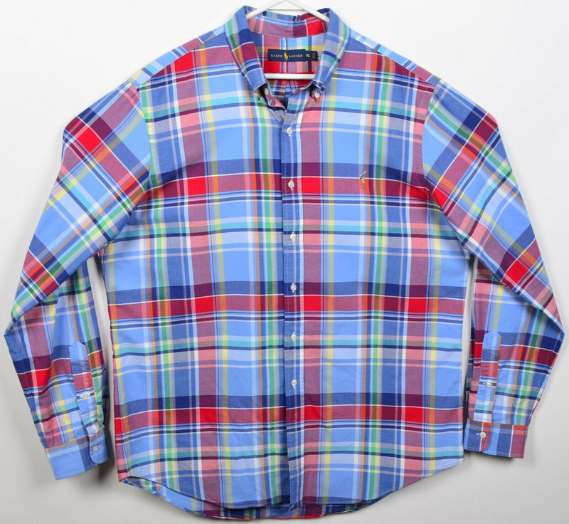 Polo Ralph Lauren Men's XL Blue Red Colorful Plaid Button-Down Shirt