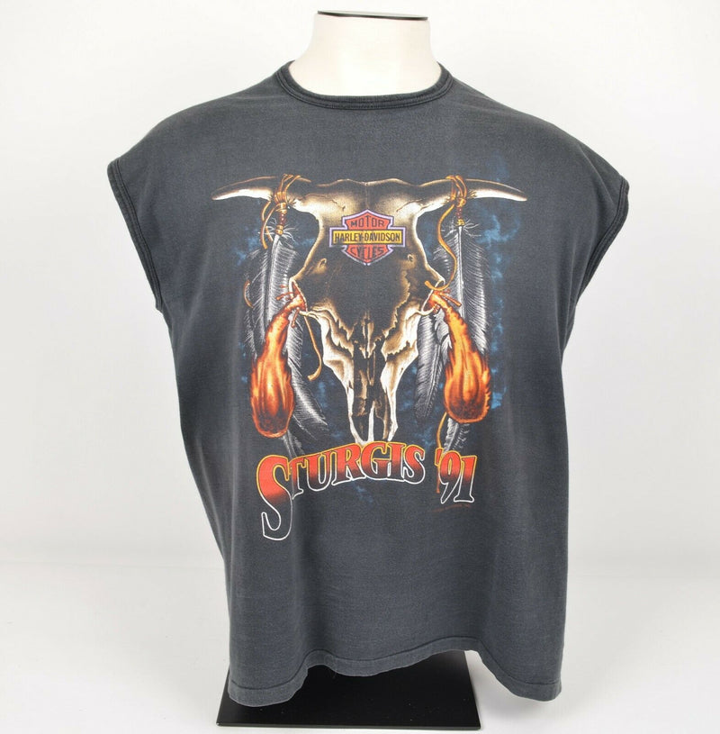 Vintage 1991 Harley-Davidson Men's XL Sturgis Bull Mt Rushmore Tank Top T-Shirt