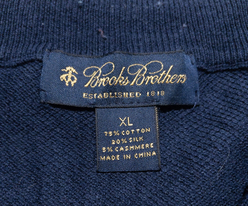 Brooks Brothers Sweater Men's XL Pullover 1/4 Zip Cotton Cashmere Blend Blue